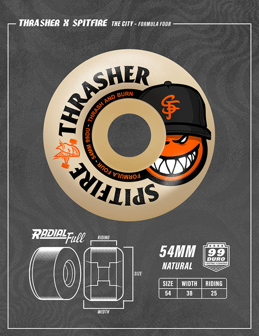 Spitfire x Thrasher - The City F4 99DU 54mm Radial Full Wheels