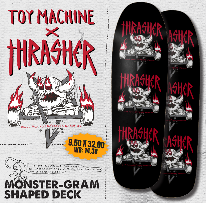 Toy Machine x Thrasher -  Monster-Gram 9.5" Shaped Deck